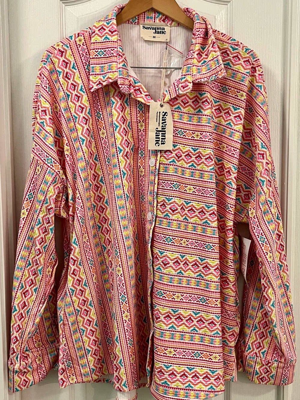 NWT Andrea Button Down Shacket 3XL with Aztec Print & Side Pockets